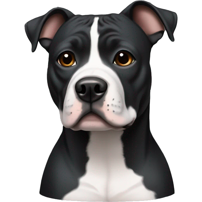 Staffordshire terrier with black skin and a white pack on chest  emoji