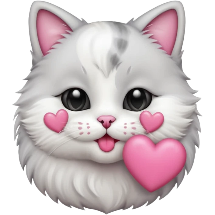 A cute circular cat blowing a smooch kiss with heart and little bite on the lower lip emoji