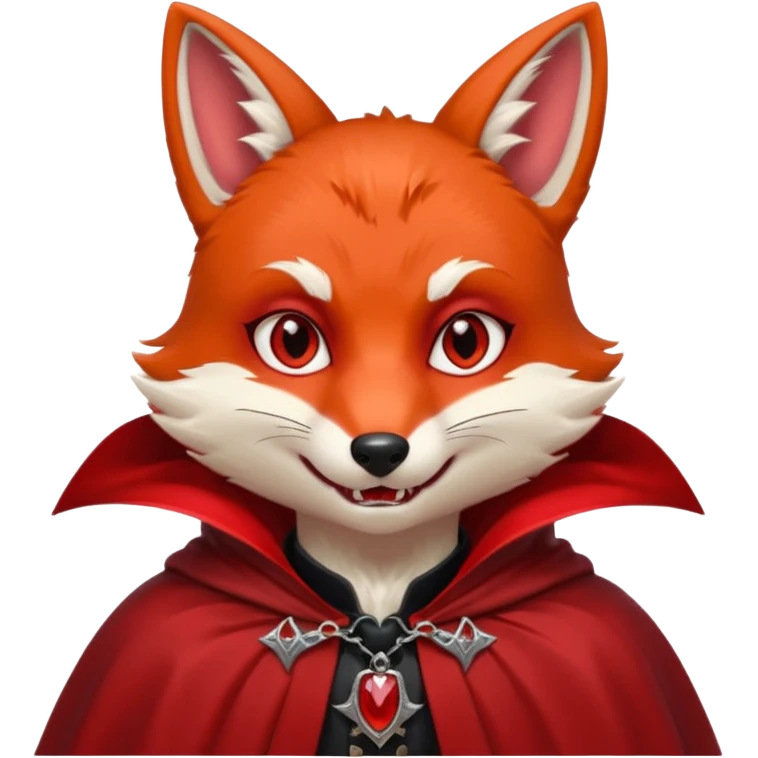 Vampire animal, fox in red collar cloak, red eye, fangs emoji