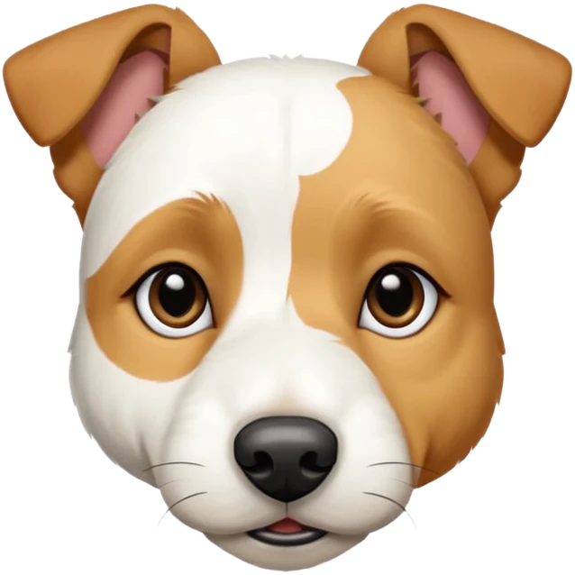a full body facing front on of a buff white parson russell terrier looking dog the size of a kelpie with light brown long ears resting on its face and a light brown patch above one eye and a large snout. the rest of the dog is completely white.  emoji
