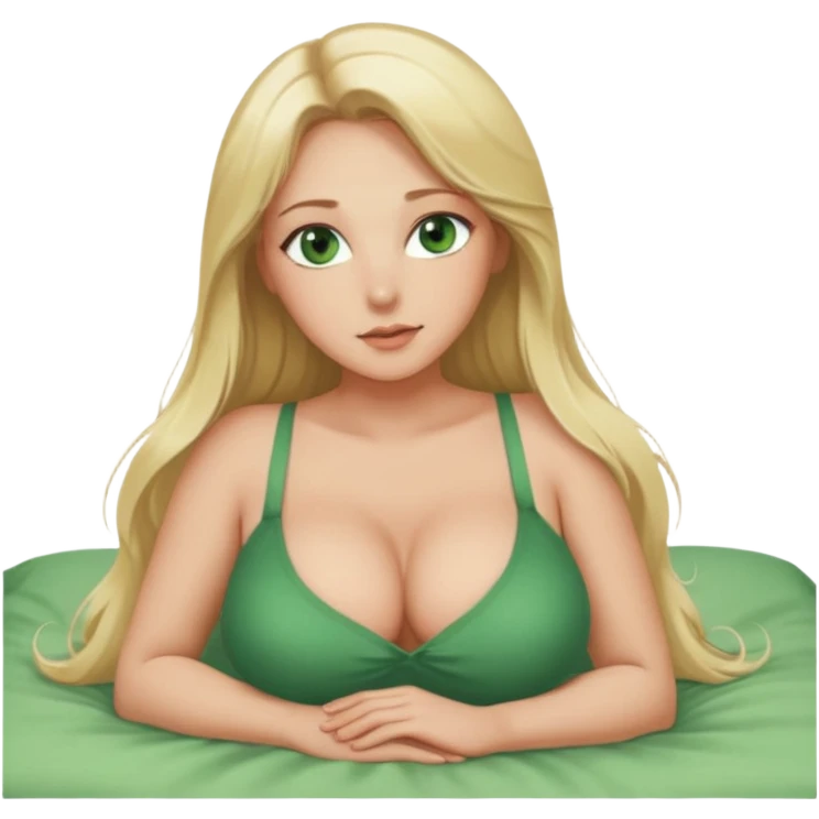 busty pawg long blonde hair green eyes intimate bed pose sfw emoji
