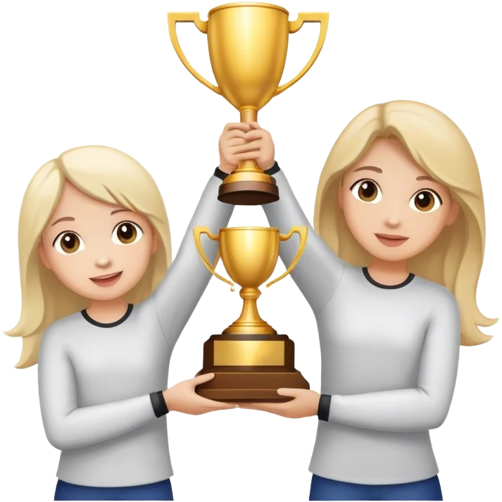 Una niña y dos niños alzando un trofeo emoji