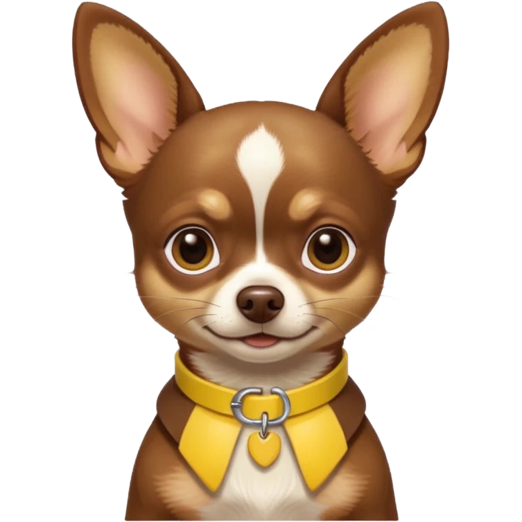 Chihuahua color chocolate con las patitas y pecho color café claro, un pequeño collar amarillo  emoji