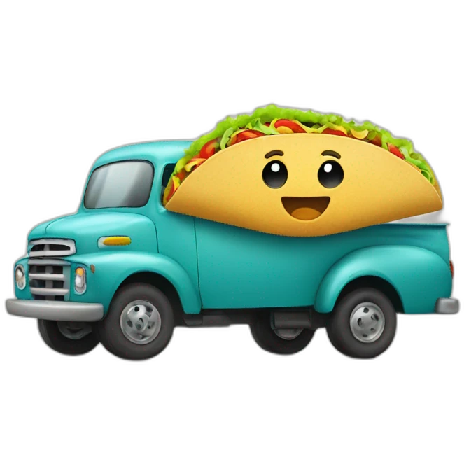 a taco smiling in front of a truck emoji