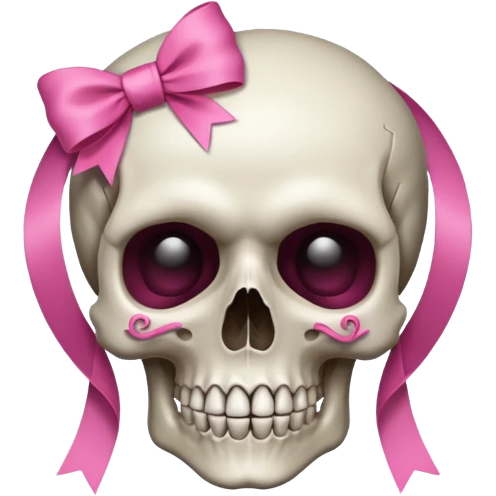 A skull with a small pink ribbon on the side of its head emoji