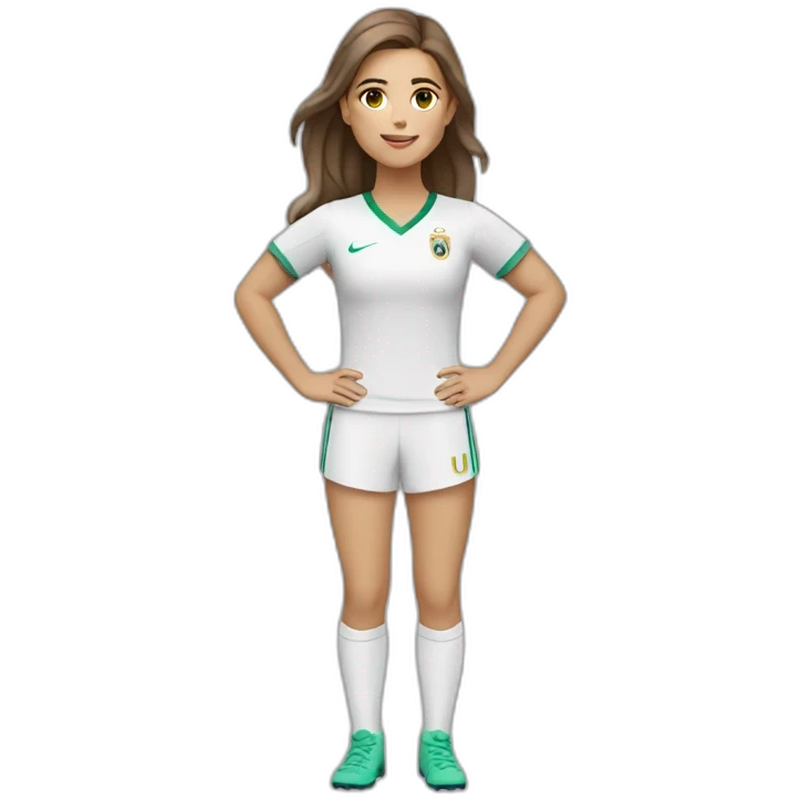 Full body caucasian girl with long Brown hair doing Cristiano ronaldo celebration emoji