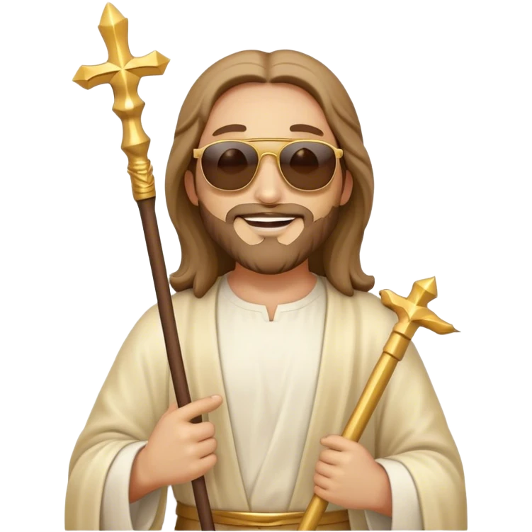happy Jesus with golden stick sunglases emoji