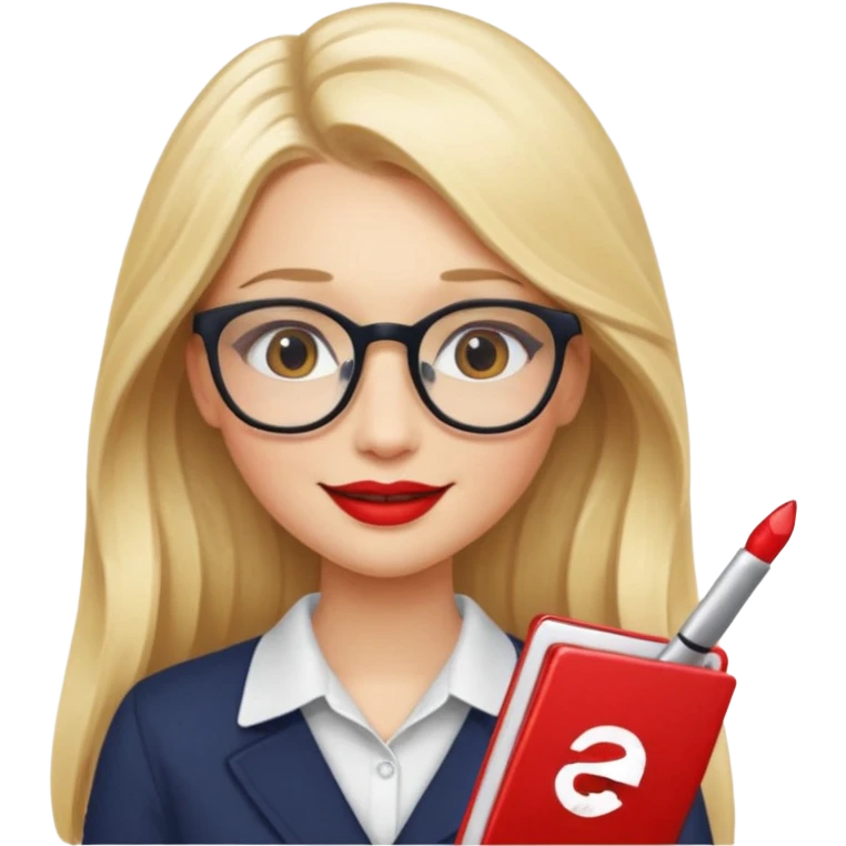 blondy girl with glasses learn analytics she is so pretty and seems like director bitch of company. with long hair and red lips and with makeup emoji
