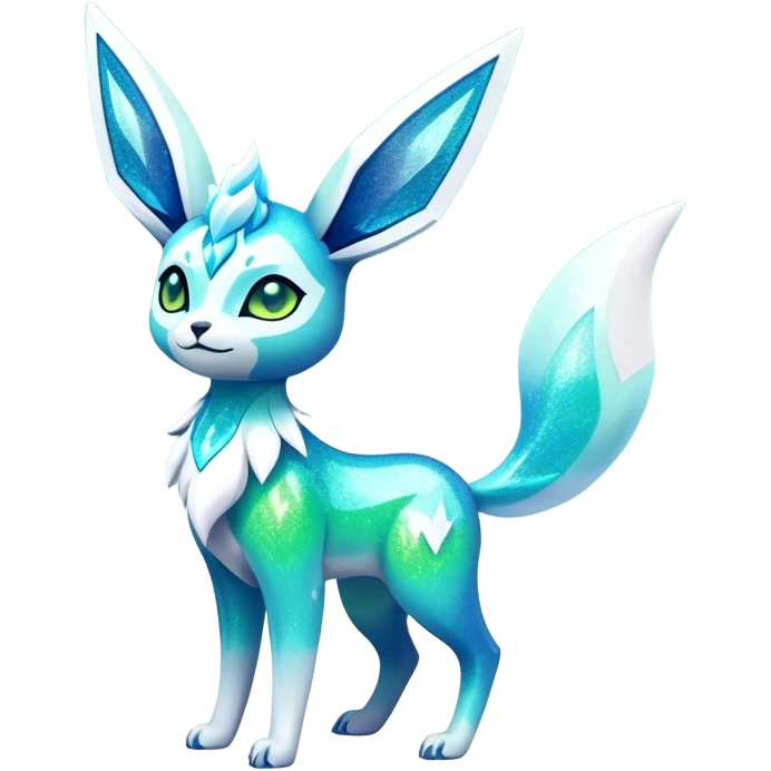 Shiny Exotic Tropical Colorful Neon-colored Glittery Ethereal Sparkly Glaceon-Amaura-Aurorus-Fakémon-hybrid-creature (full body)  emoji