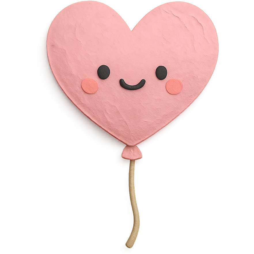 adorable pastel pink heart balloon, floating, tiny kawaii face, no arms or legs, full body, paper craft style emoji
