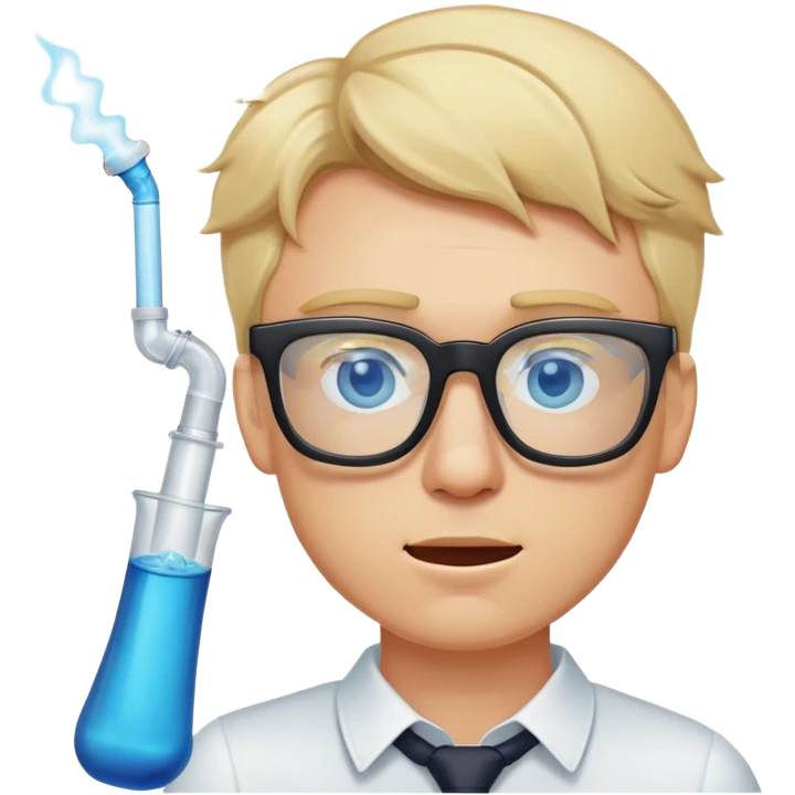 blonde man with square glasses and blue eyes hitting dab rig emoji