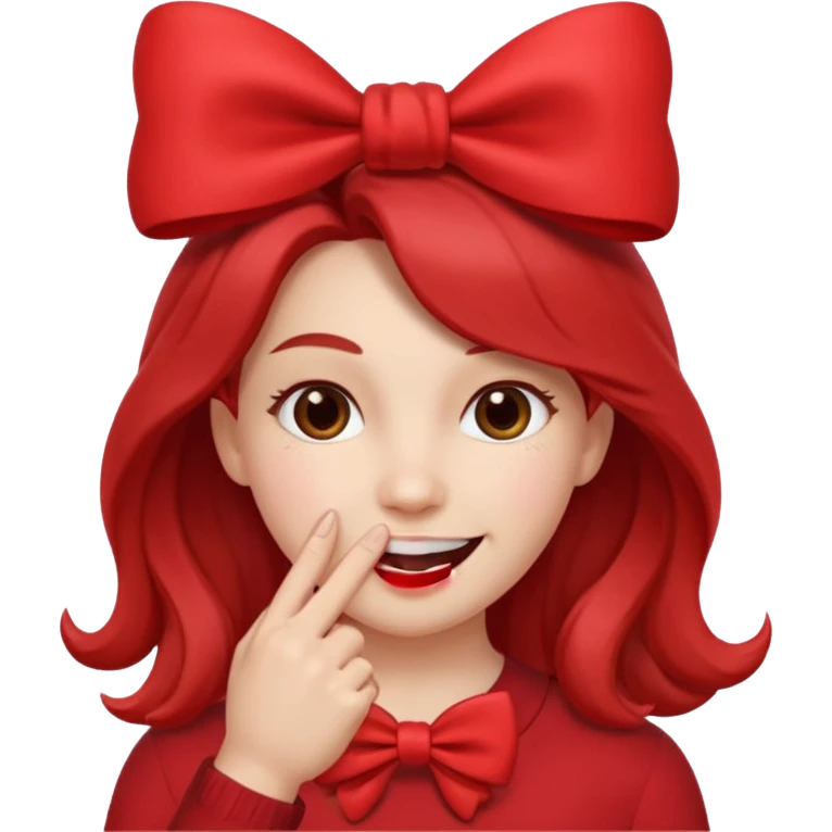 Emoji qui sourire avec le doigt dans la bouche et un noeud dans les cheveux emoji