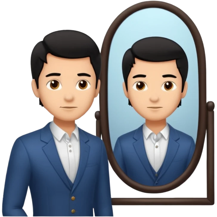 Narcissist fully dressed man looking in a mirror and admiring his reflection  emoji