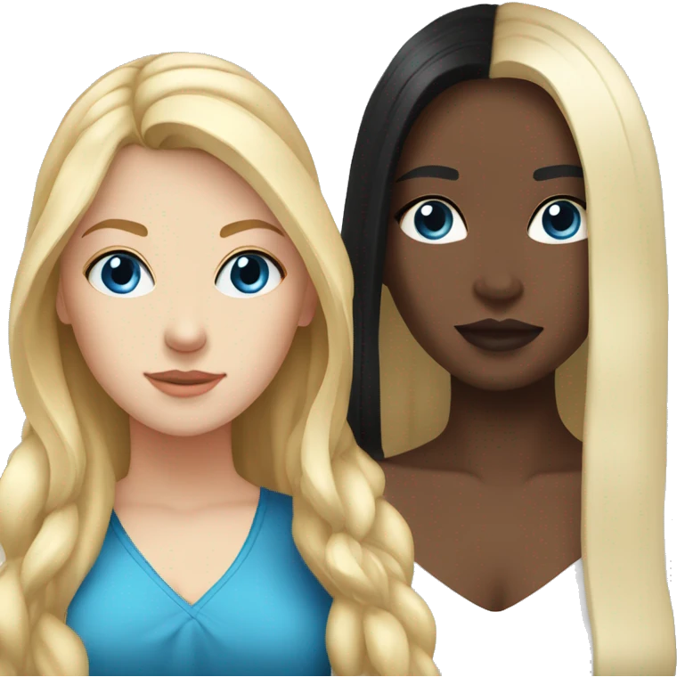 White girl, long blonde hair with blue eyes and  Colombian girl, black hair  emoji