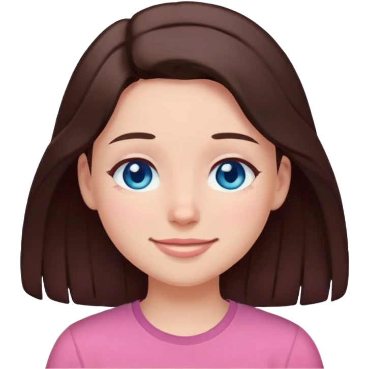 Girl with blue eyes closed smile with pink shirt and dark brown hair  emoji