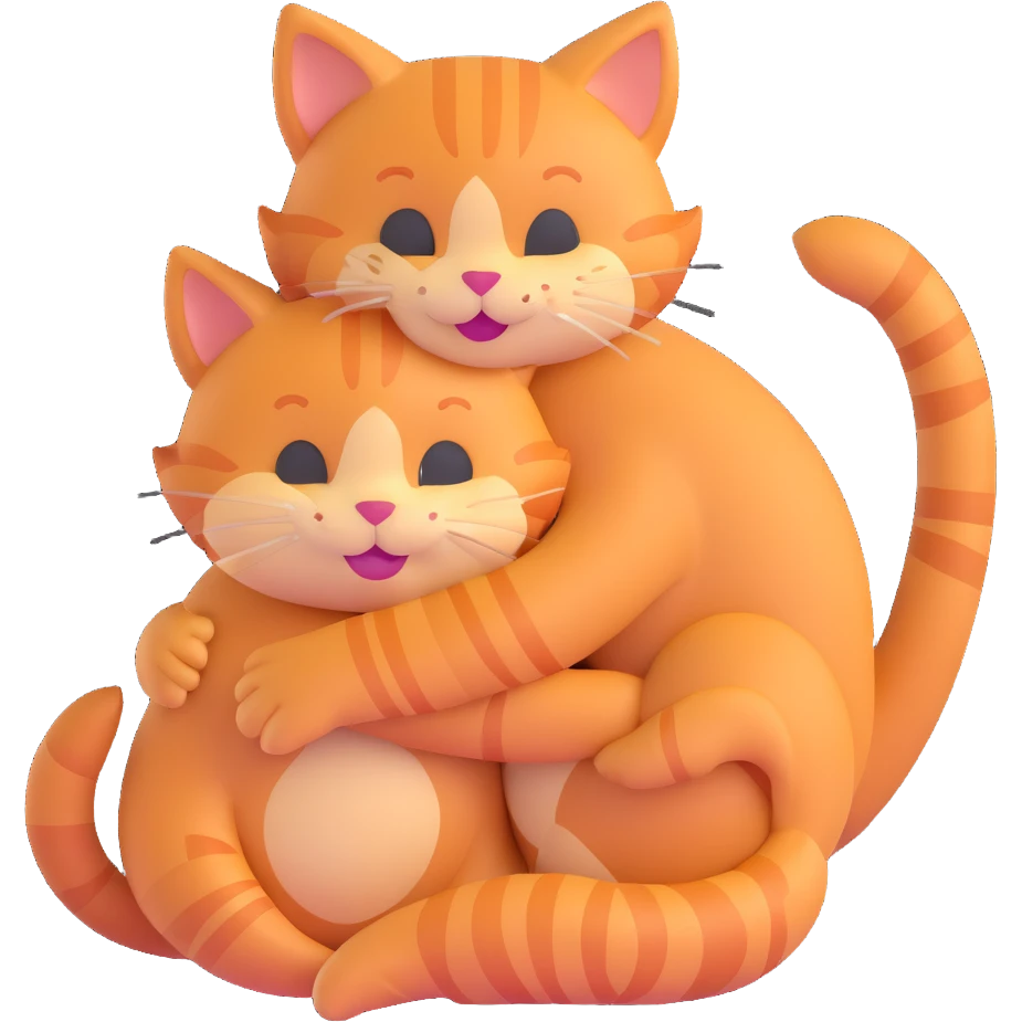 two ginger cats hugging, smiling emoji