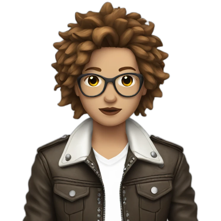 Punk-white leather jacket-brown hair emoji