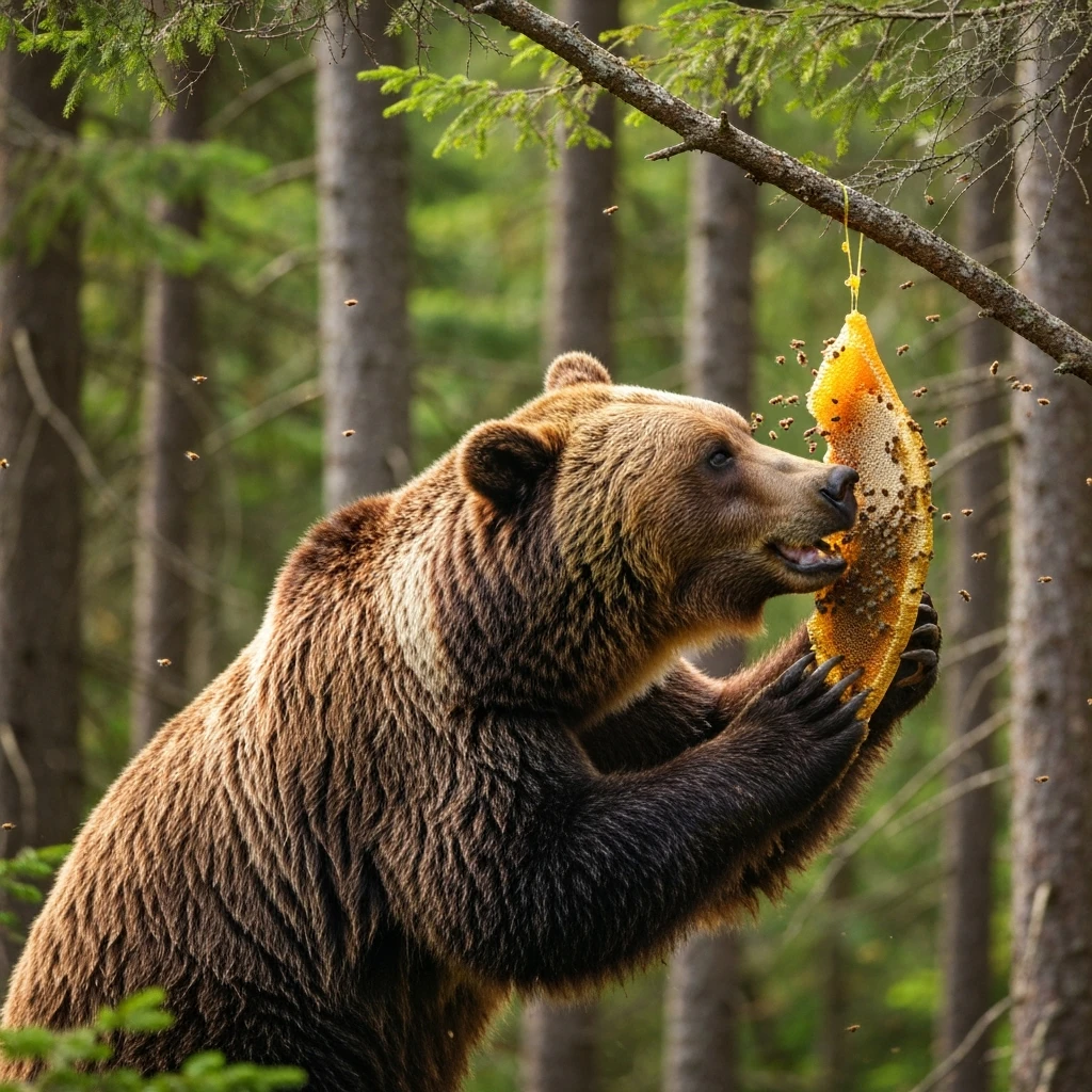 bear eating honeycomb with bees flying around emoji