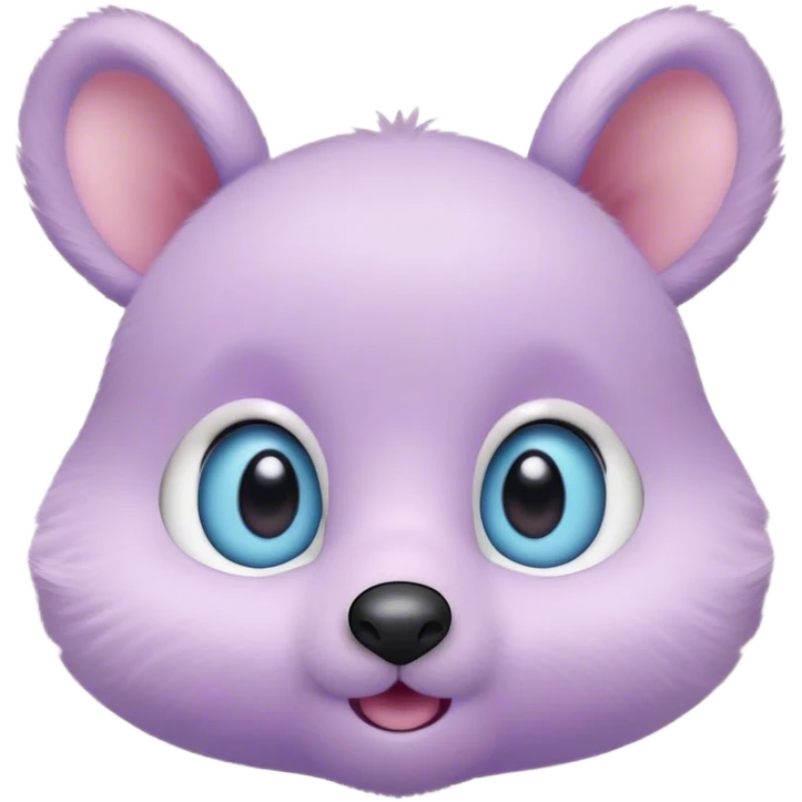 A creature with pastel purple fur and large pixar blue eyes and very small ears like a teddy bear. The nose is just a very small pink oval. The base around the eyes, eyebrows, nose and mouth is white, blushing. emoji
