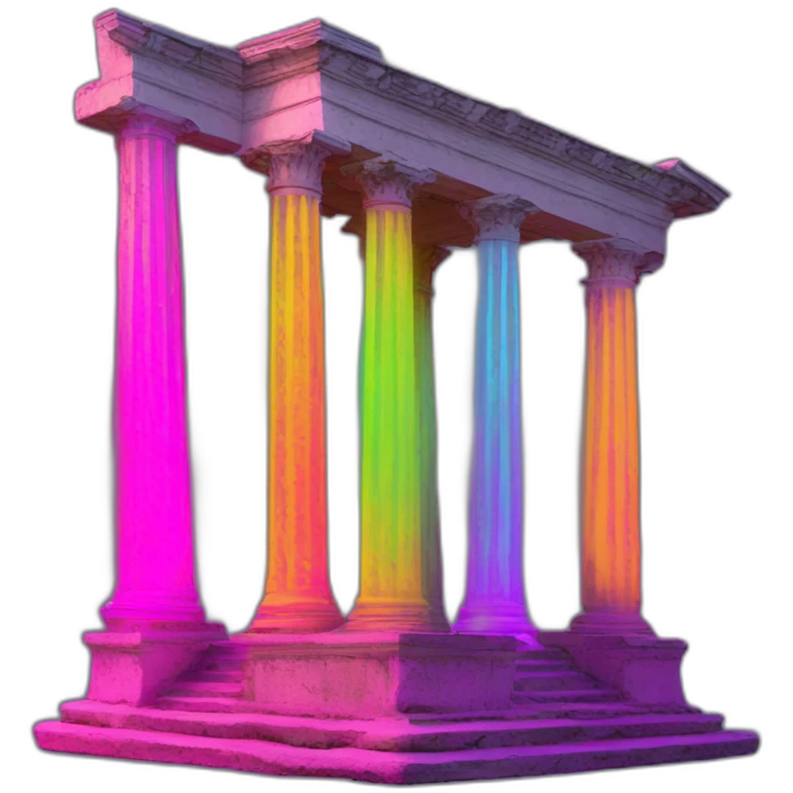 three pillars of antingua rome, in neon color, worn out. emoji