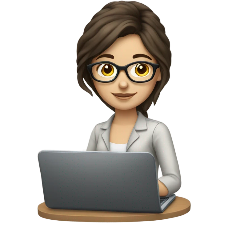 Beautiful brunette white skgirl working on a computer with glasses emoji