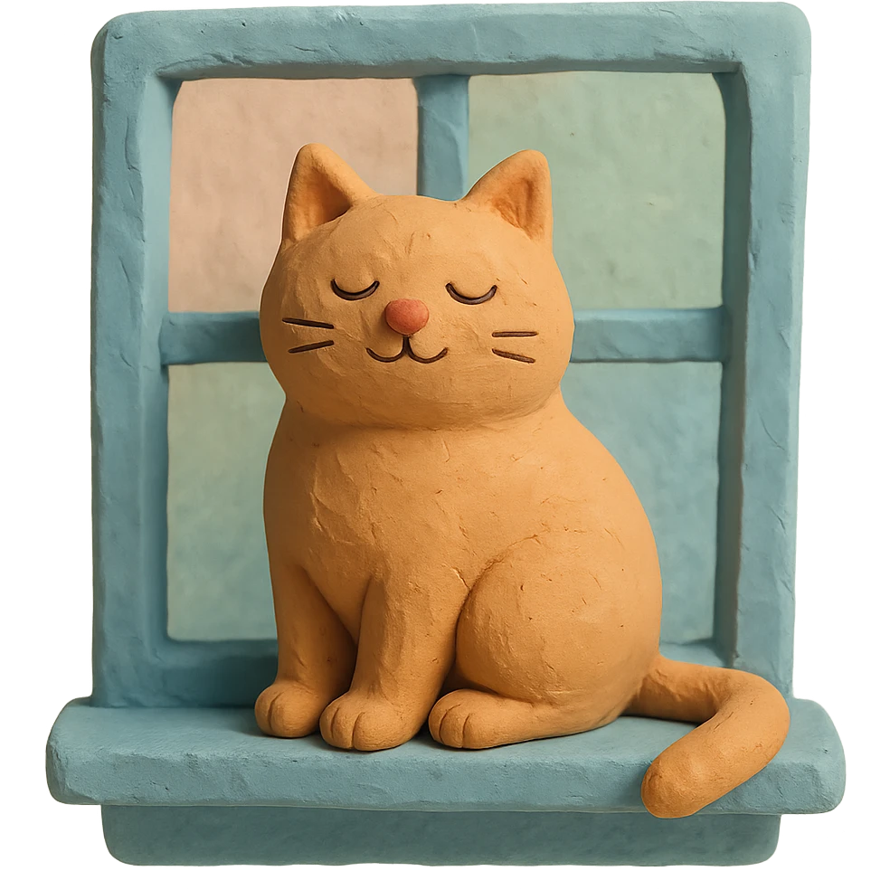 cat sitting on a windowsill, visible fingerprints, soft lighting, pastel colors, matte plasticine claymation style emoji