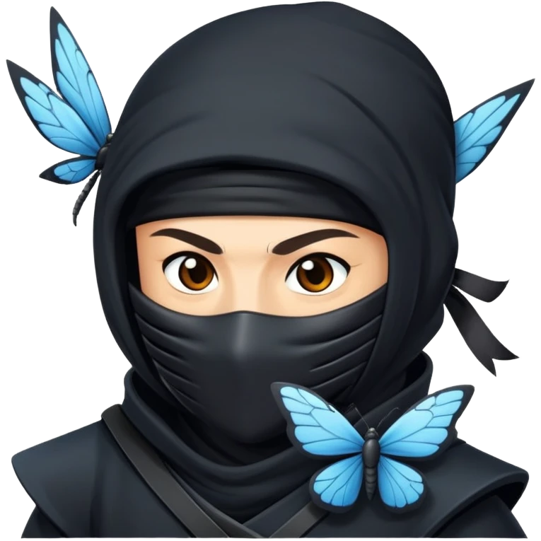 Crea una imagen con estos dos emoji 🥷🏻🦋
él ninja de piel blanca con la mariposa posada en el hombro como si estuviera volando. emoji