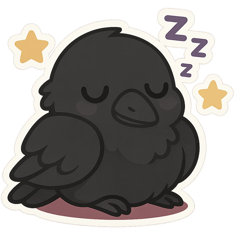 Make the raven a much darker color, nearly black, while keeping it adorable and dozing in chibi stickers style. emoji