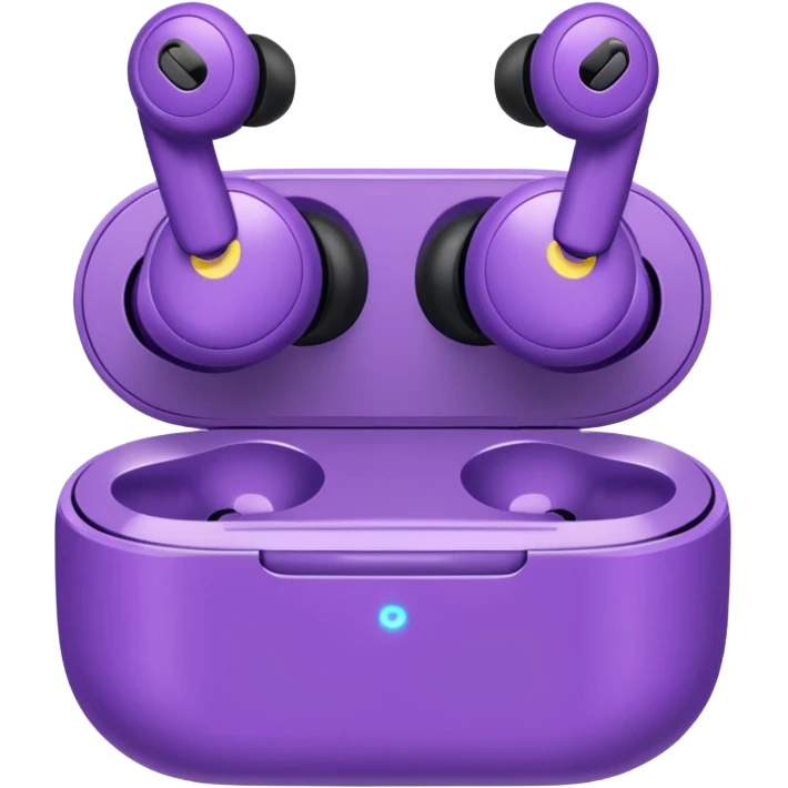Purple wireless earbuds that wrap over the ear emoji