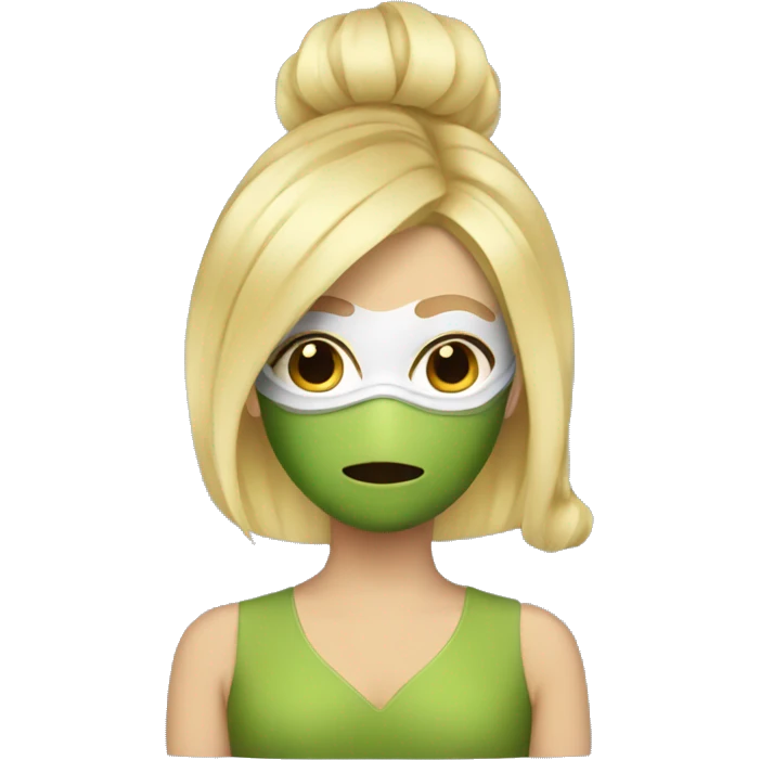 Blonde hair with a mask and a matcha  emoji