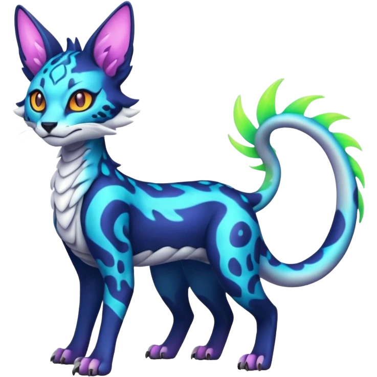 Neon Vibrant Pulsating Trail-glowing Chromatic Trico-Serval-Absol-Silvally-Dragon-Snake-fusion-hybrid emoji