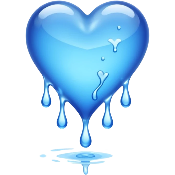 A dripping blue heart made of clear, transparent water emoji