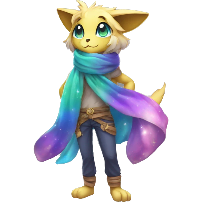 Shiny Colorful Anthro Sona Fakemon Nebula with a scarf Full Body emoji