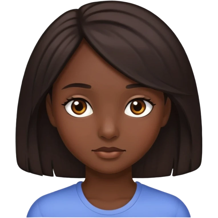 A girl with dark skin, hair that is not too long or too short, dark brown hair and dark brown eyes.   emoji