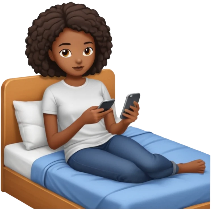 black girl texting on bed emoji