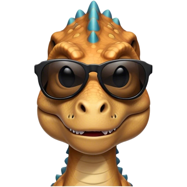 face of a dinosaur with cool black sunglasses on emoji
