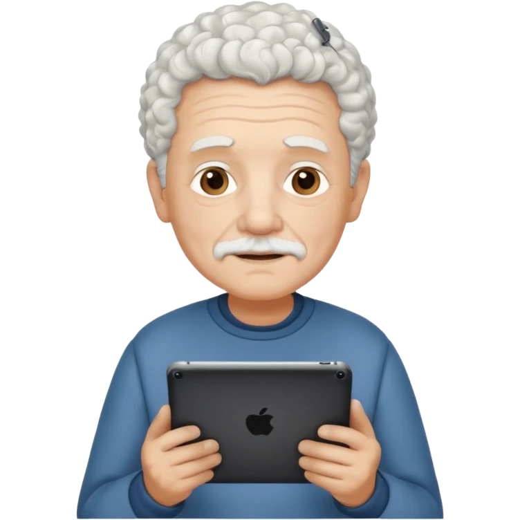 a old man with short curly white hair with tablet emoji