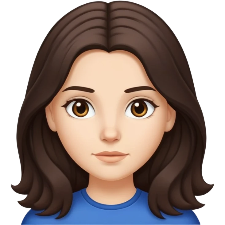 Caucasian girl with long voluminous dark brown hair with middle part, no bangs emoji