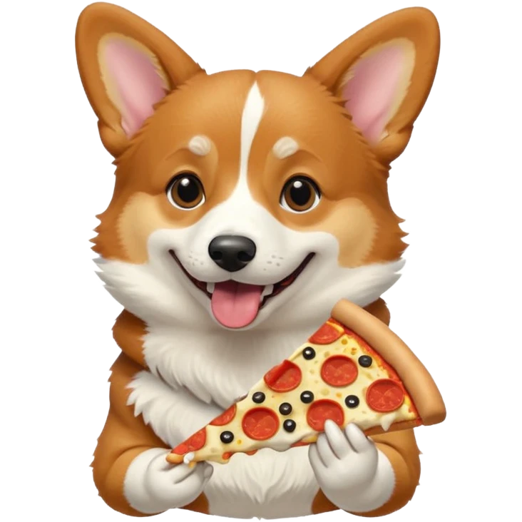 black tri-color corgi eating pizza emoji