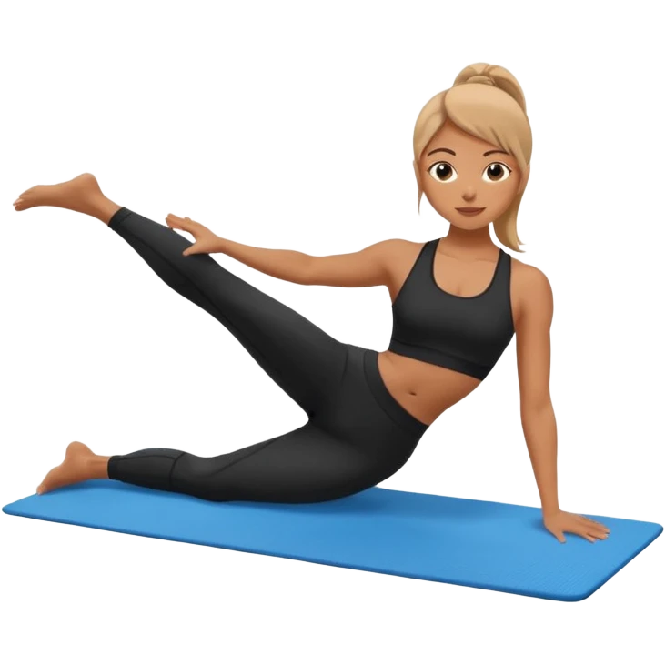 generate a pretty woman in black gym clothes doing pilates on a blue mat  emoji