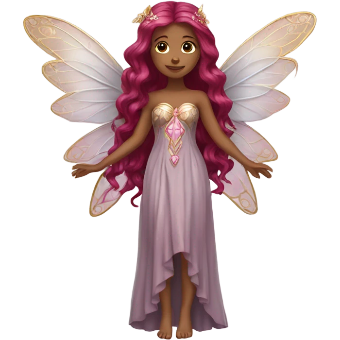Beautiful, flower, fairy, pink, silver, gold, long burgundy hair, wings emoji