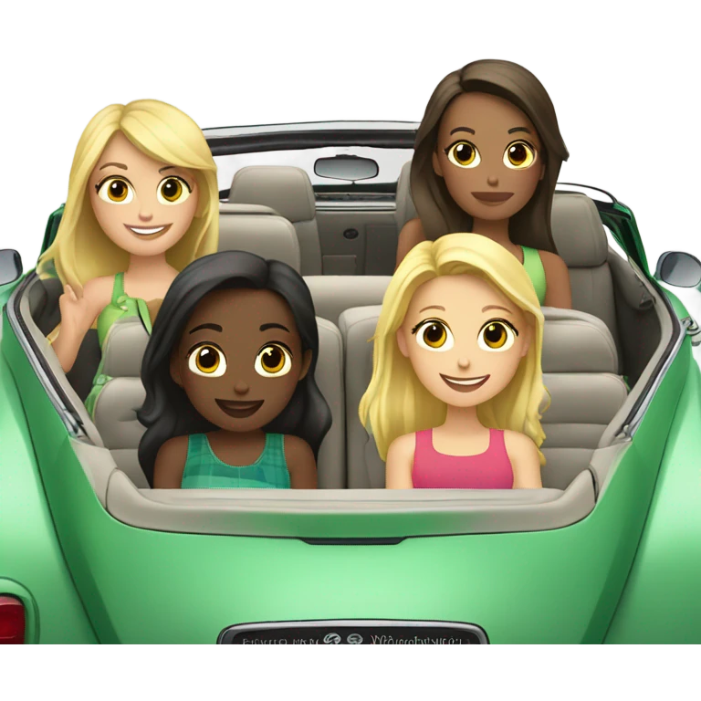 2 blonde and 2 brunette girls in a green convertible volkswagen  emoji