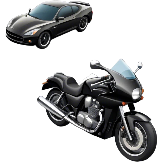 An icon showing a car and a motorcycle speeding through a winding road, with the car’s sleek silhouette blending into the curve of the road while the motorcycle zips past. The scene should capture the thrill of the ride, the freedom of the open road. transparent background. emoji
