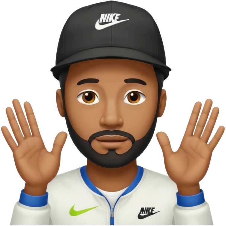 BLACK MAN WITH LOW CUT BEARD AND A NIKE HAT SAYING WHO CARES?! MOTIONING HANDS  emoji
