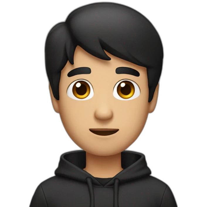 A man wearing a black hoodie, short black hair, and brown eyes, holding an iPhone in his hand emoji