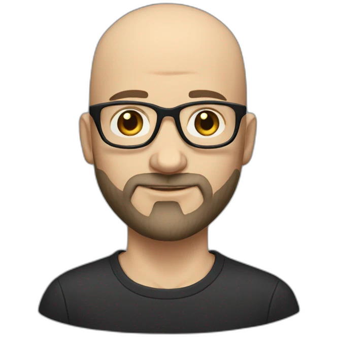 bald white man with beard with rounded glasses and very short black hair emoji