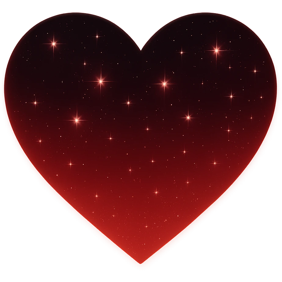 Modify the heart with a night sky gradient to red night theme with a red gradient, more stars, and a soft glow. Remove the background entirely  emoji