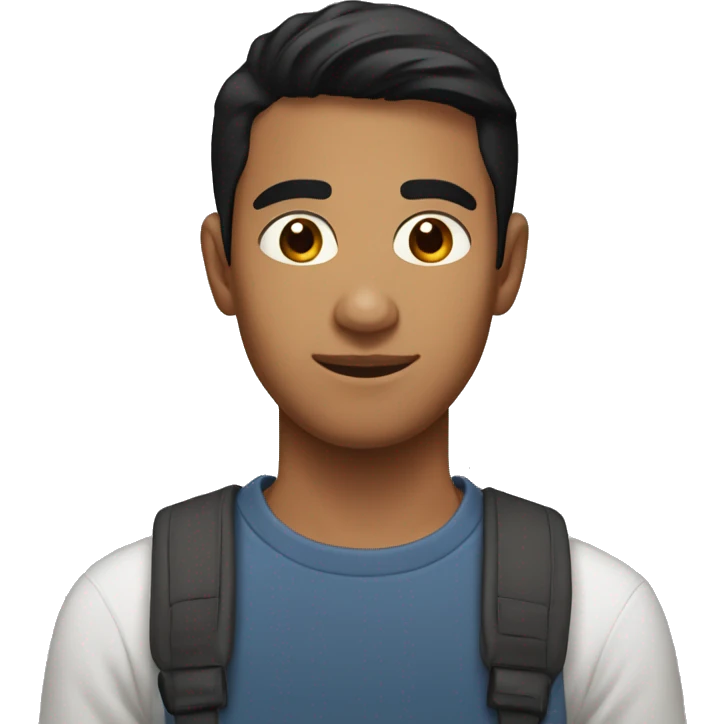 A 23 year old, South Asian man, with short black hair,   with brown eyes wearing a t-shirt. emoji