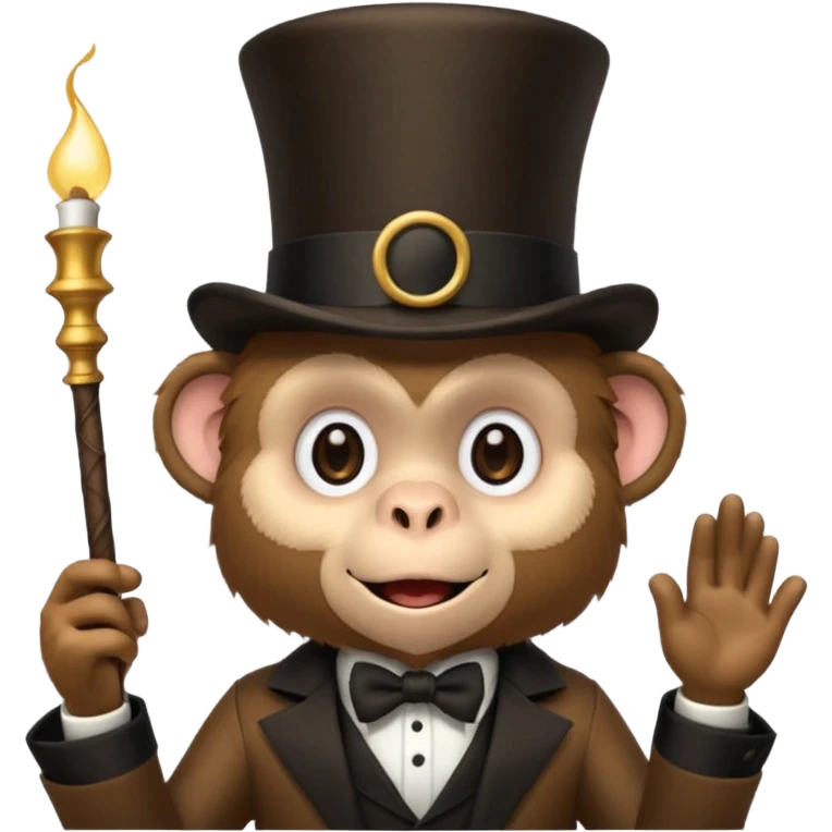 A monkey wearing a hat while talking with a magician emoji