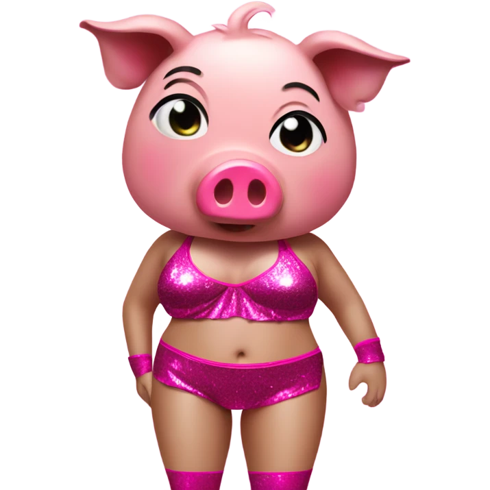 Pig with a hot pink bikini on with glitter and black thigh socks emoji